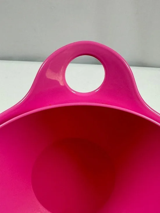 Pink Tupperware Bowl with White Lid 2677-B-4, 12 cup, 2.75 liters, Thumb Handle.