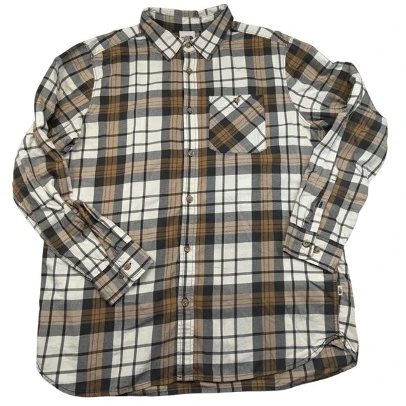 The‎ North Face Mens XL shirt Brown Plaid Flannel Long Sleeve gorpcore cabin