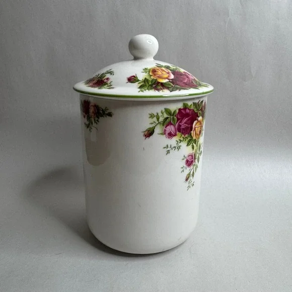 Royal Albert‎ Old Country Roses Ceramic Canister Jar with Lid Floral Green Trim