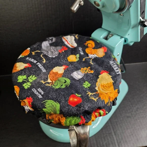 Roosters on Black Diner Checkered KitchenAid Mixer Mixing Bowl Cover Baking