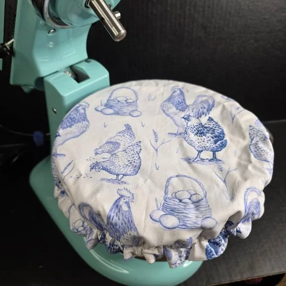 White Country Blue Chickens Floral KitchenAid Mixer Mixing Bowl Cover Baking