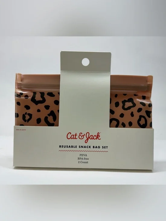 Cat & Jack Leopard Print Reusable Snack Bags - Brown & Black