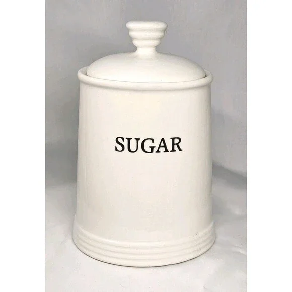 THL Ceramic Sugar Jar w Lid Canister Farm Kitchen Decor Boho Storage Vintage