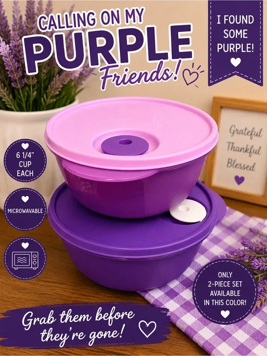 NEW Tupperware Purple Two-Piece Food Storage Bowl Set