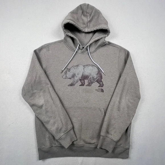 The North Face Hoodie Mens Large Brown Bear Graphic Pullover Fleece Outdoor Gorp