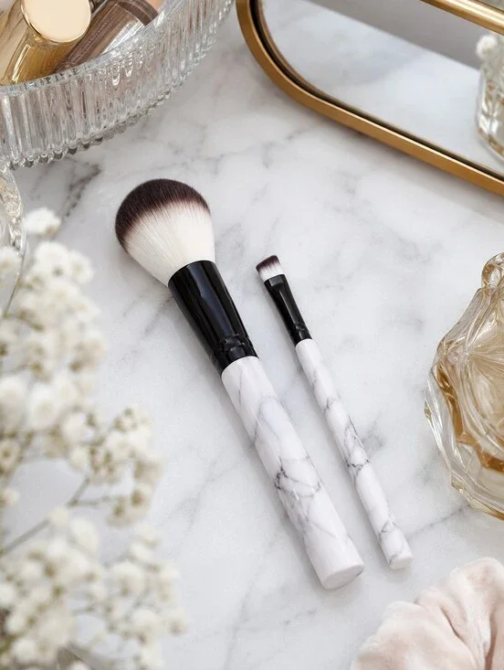 The Creme Shop MRBL Marble Makeup Brush Set Blush & Angled Brow Brush NEW