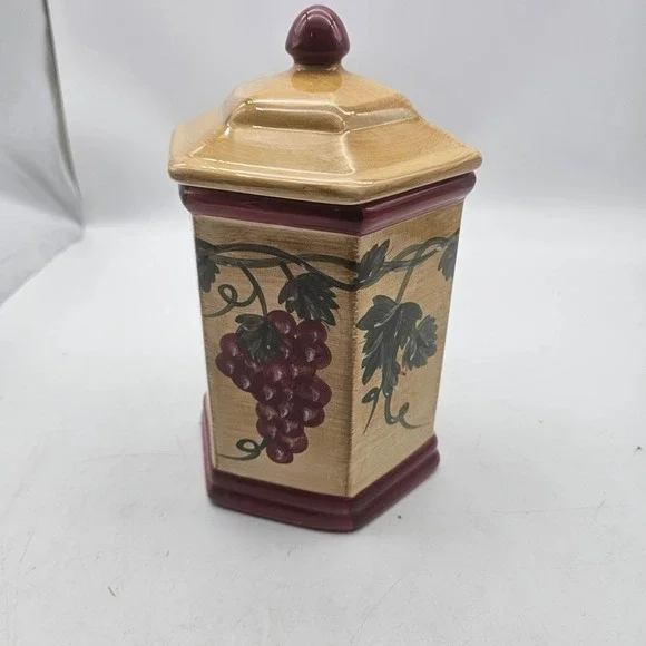 Nonni's Ceramic Cookie Jar w/Lid 10 Inch Hexagon Burgundy Grape Design
