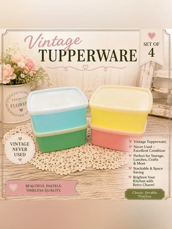 Tupperware Pastel Storage Quartet - Blue Green Yellow Pink