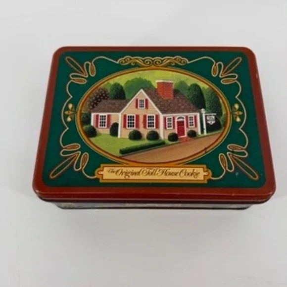 Vintage Nestle The Original Toll House Cookie Tin Green Red Rectangular Metal