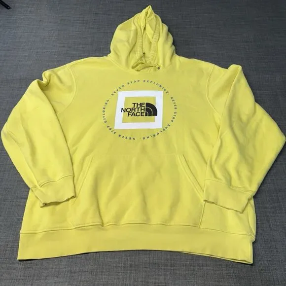 The North Face Yellow Graphic Print Pullover Hoodie Men's XL Fleece Long Sleeve