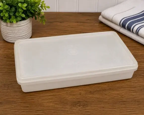 Vintage Tupperware Rectangular Storage Container w Lid White Translucent