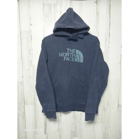 The North Face Hoodie Mens Small Blue Long Sleeve Pullover Sweatshirt Logo