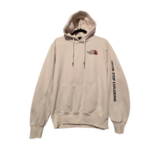 The North Face Hoodie Mens MED Cream Brown Never Stop Exploring Outdoor Pocket