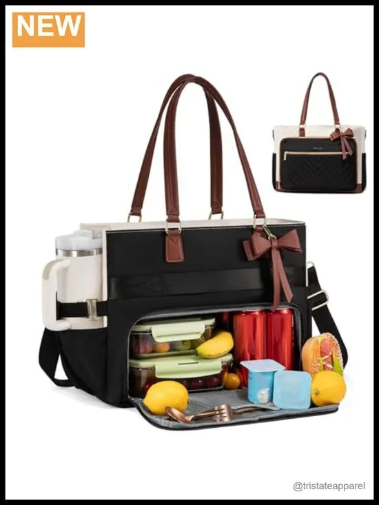 Insulated Lunch Tote Bag with Laptop Compartment & 17 Pockets