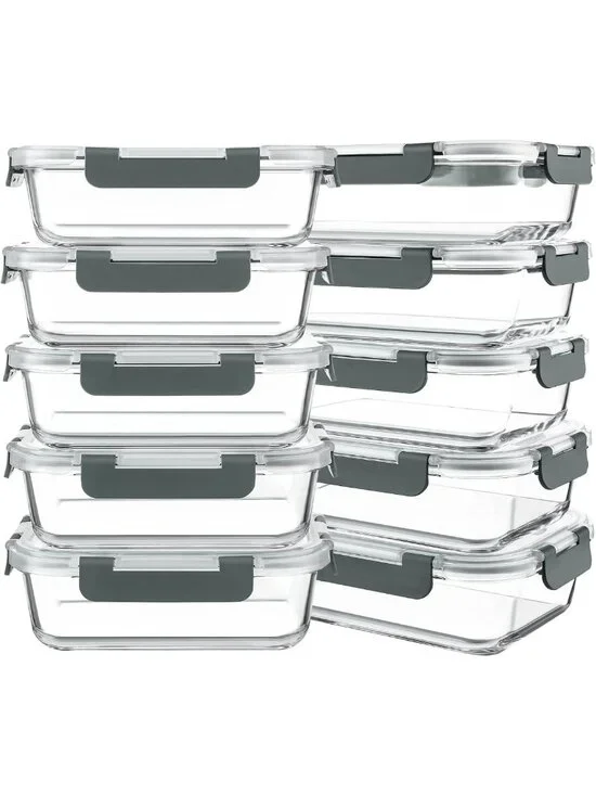 30 oz Glass Meal Prep Containers - 10 Pack, Airtight Food Storage, Microwave