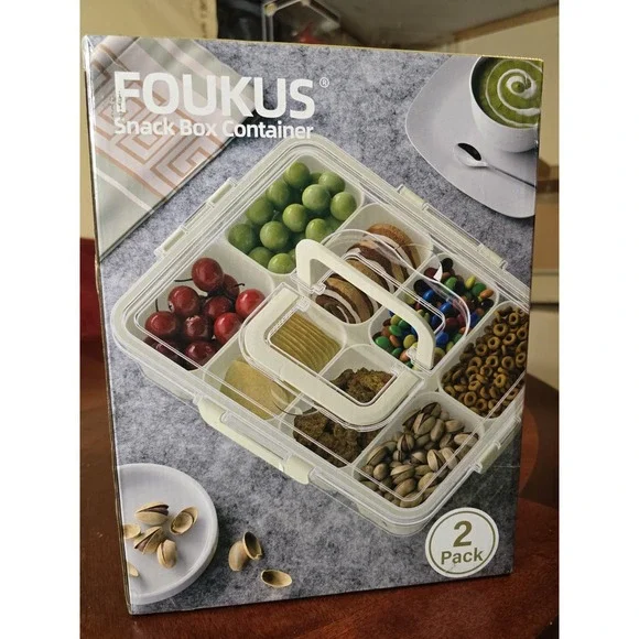 Snackle Box 8-Compartment Divided Tray with Lid & Handle –‎ Dishwasher Safe