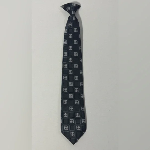 Boys Geometric Clip On Tie Necktie Blue Gray 16” Long