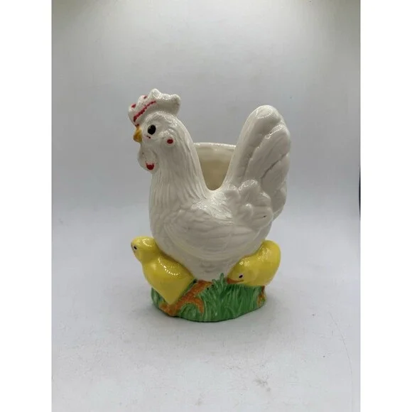VTG 1983 Ceramic Chicken Hen & Chicks Kitchen Utensil Holder Pen Jar Planter +