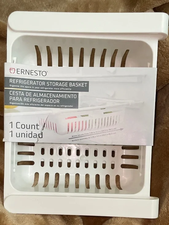 NEW ALDI Ernesto White Mini Expandable Refrigerator Storage Basket Bin Slide Out