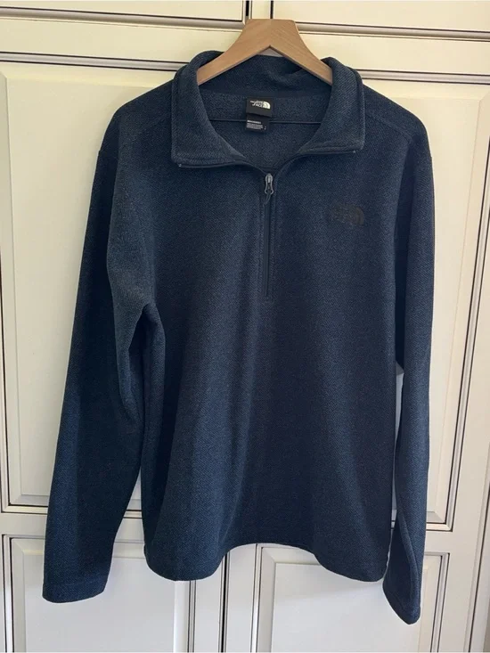 North Face Fleece Lined 1/4 Zip Pullover Sweater Stretch Comfort Blue Mens Large