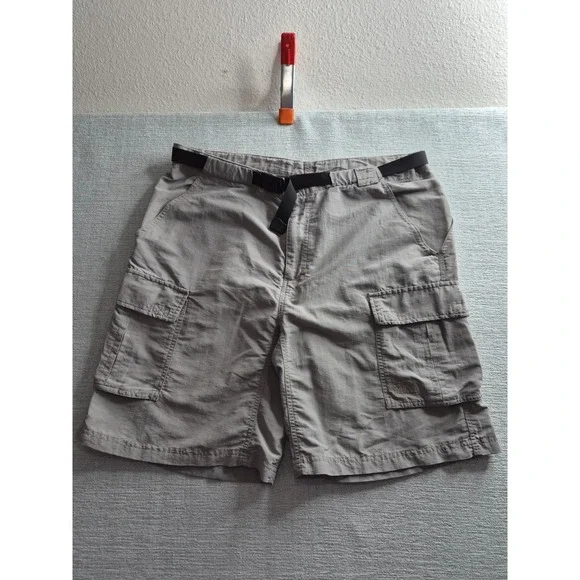 The North Face Cargo Shorts Men Large Beige Nylon Belted Pockets Outdoor Hiking