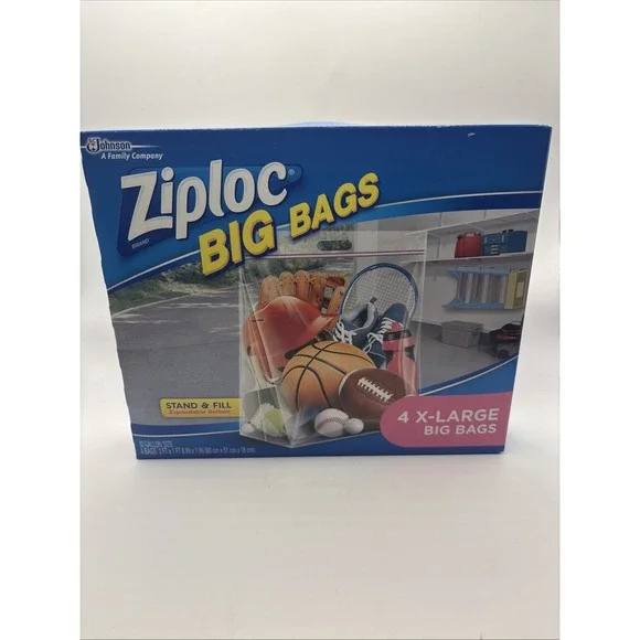 Ziploc Big Bags 4 Count XL Stand & Fill Bags‎ Expandable Bottom 10 Gallon NEW
