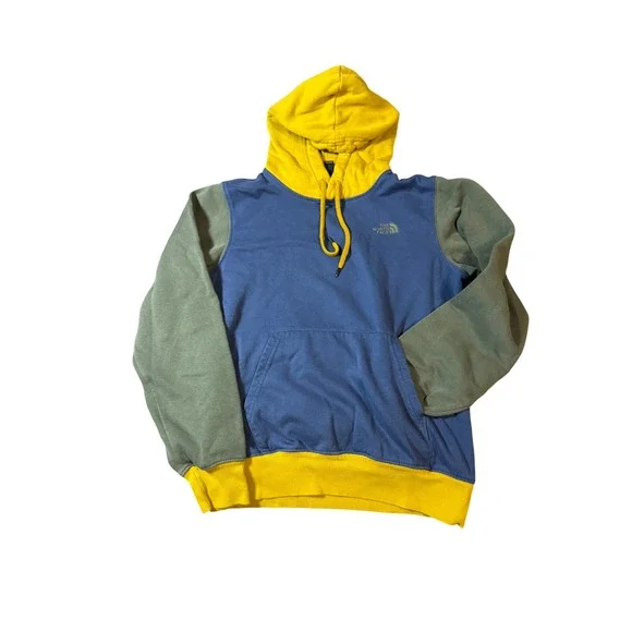 The North Face‎ Colorblock Hoodie Pullover Men Small Yellow Green Blue Cotton