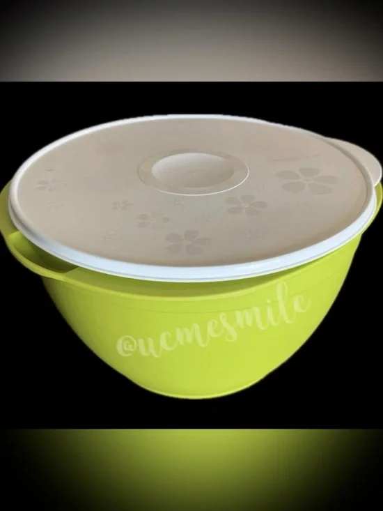 Tupperware Aloha Green Maxi Bowl with flower lid Design