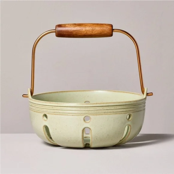 Hearth & Hand Magnolia Stoneware Berry Bowl with Carrying Handle Green