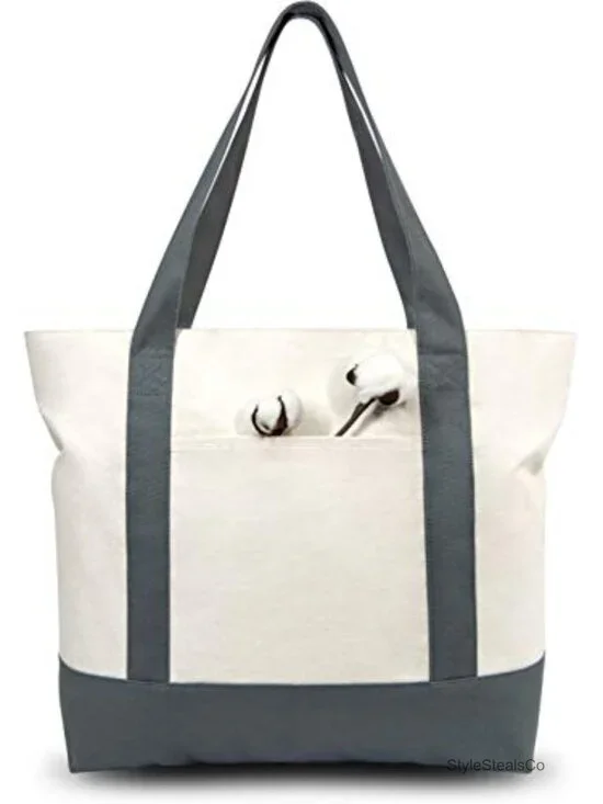 6-Pack Canvas Tote Bags with External Pocket, Top Zipper Closure, Heavy Duty