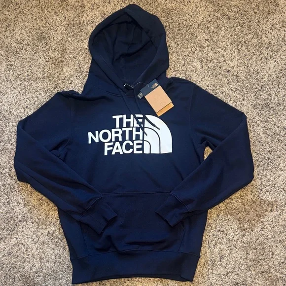 The North Face Men's Navy Crewneck Hoodie with White Logo