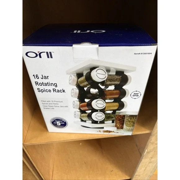 Orii 16 Jar Rotating White Spice Rack with 7.4 x x 10.9 inches,