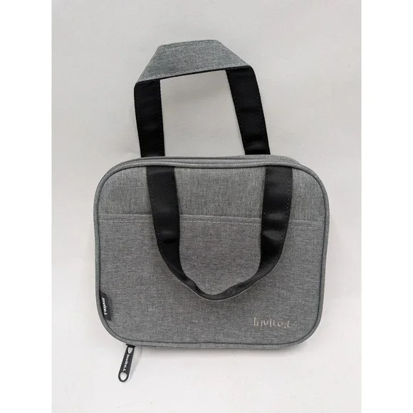 Invite.L Gray Insulated Lunch Bag Square Thermal Cooler Tote with Handles