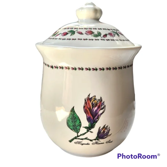 Cream Floral Ceramic Canister with Lid