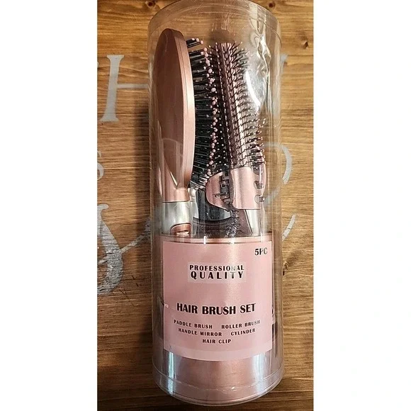 5 Pc Hair Brush Set Great Gift Beauty Tools Paddle‎ Brush Roller Handle Mirror