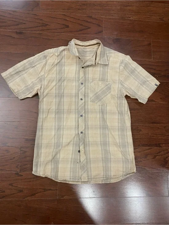 The North Face Mens Button Up Brown Plaid Shirt  Hiking Gorpcore Athletic - Read