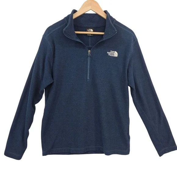 The North Face Mens 1/4 Zip L Blue Textured Knit Sweater Lightweight‎ Outdoor