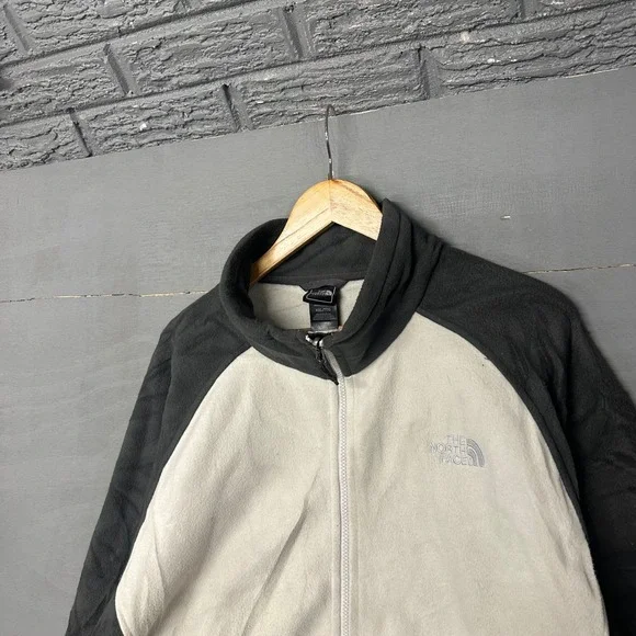 The North Face Mens‎ XXL Full Zip Fleece Jacket Cream Charcoal Grey Colorblock