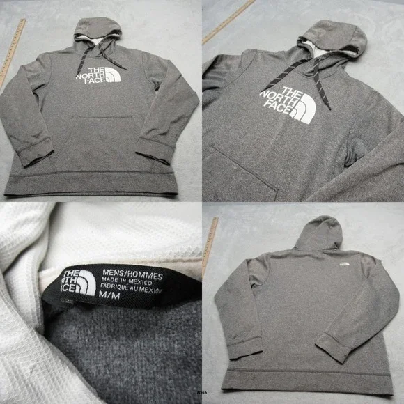 The North Face Hoodie Mens Medium Gray Logo Graphic Fleece Pullover Sweatshirt *