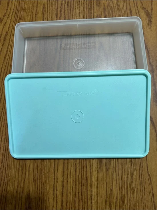 Tupperware Aqua Blue Rectangular Storage Container with Clear Base