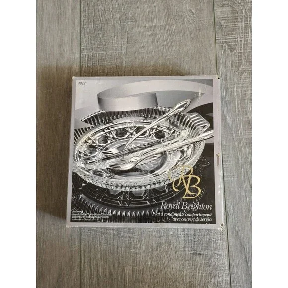 ROYAL BRIGHTON DIVIDED RELISH DISH W/2 FORKS (NEW) Vintage Open Box