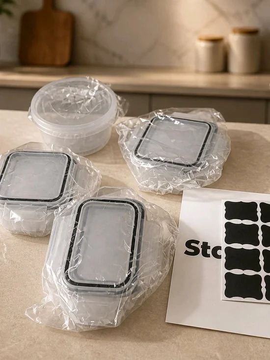 Clear Plastic Food Storage Containers with Black-Trim Lids - Set of 12