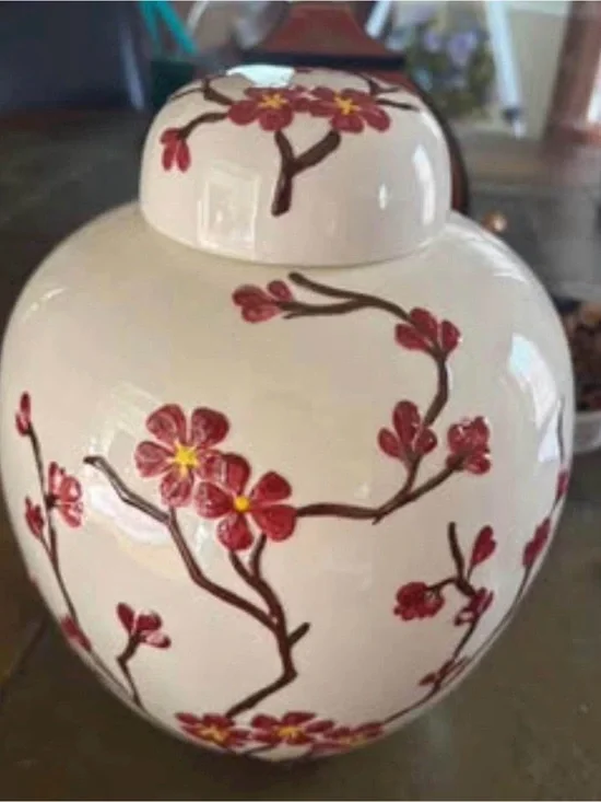 Hand-Painted Floral Ginger Jars - Blue Multi & Cream Red