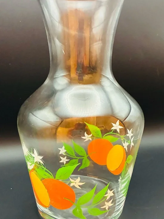 Vintage Anchor Hocking Orange Blossom Glass Juice Carafe Pitcher MCM Retro NoLid