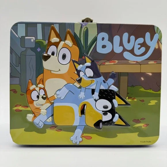 Bluey Family Metal Lunch Box Tin Carry Case Storage Box with Handle