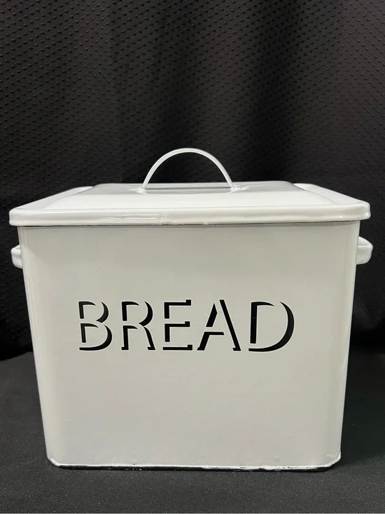 Distressed White Bread Box with Black Lettering