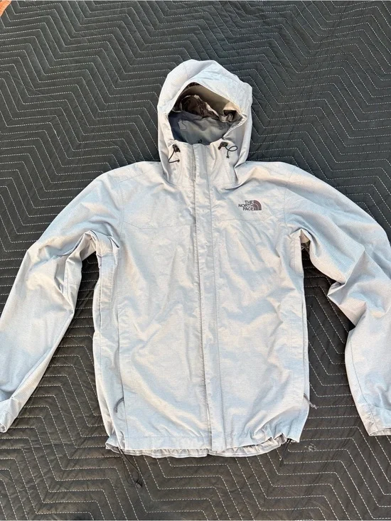 The North Face Light Gray Hooded Rain Shell Jacket