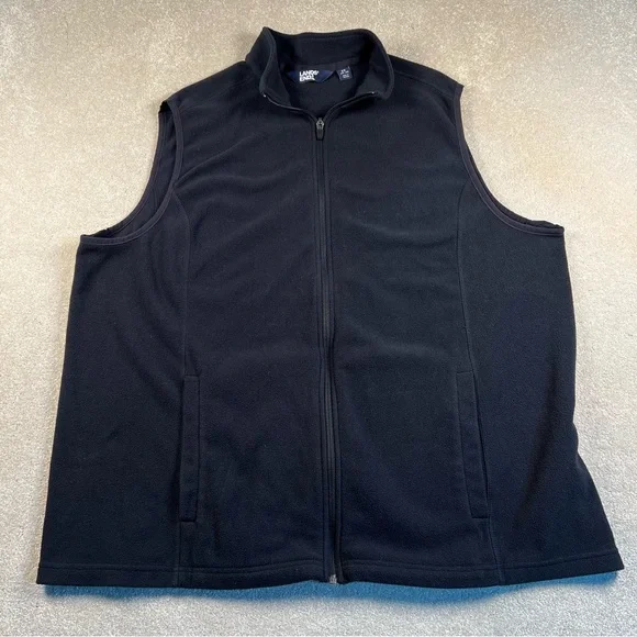 Lands End Fleece Vest men's 2X Full Zip Black‎ Lightweight Soft Comfy
