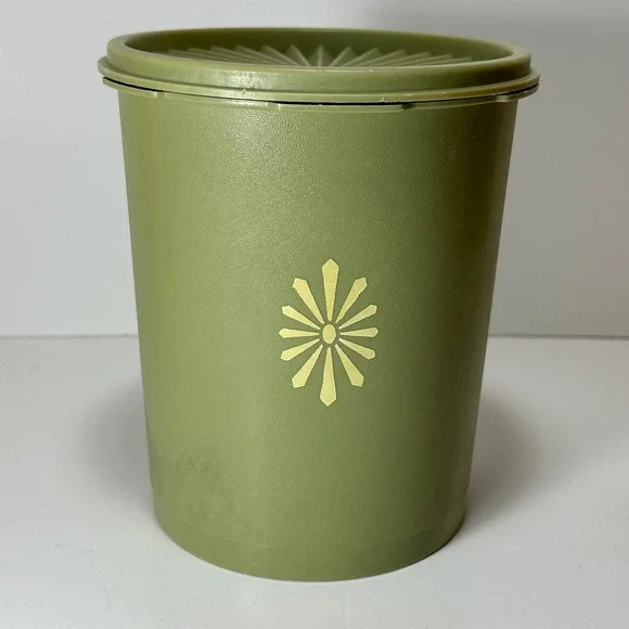 Vintage Tupperware Avocado Green Servalier Canister 809-6 Sunburst Lid 810-8