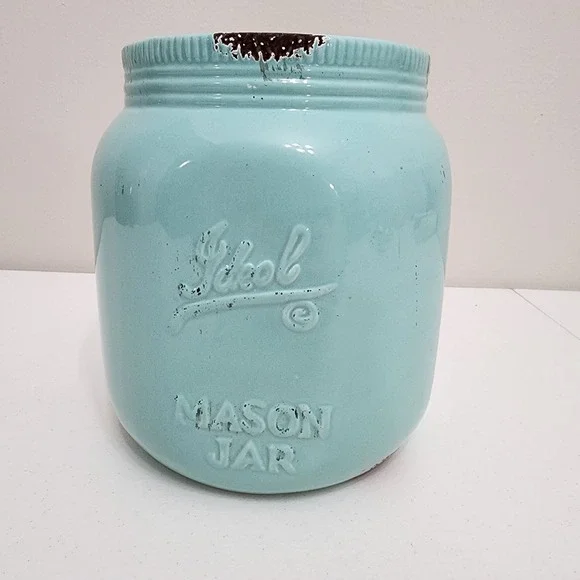 Mason Jar Utensil Holder Robin Egg Blue Distressed Farmhouse Kitchen Decor 8